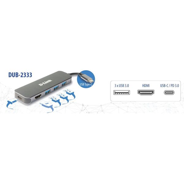 HUB USB D-Link D-Link DUB-2333  5-in-1 USB-C Hub mit HDMI/USB-PD retail