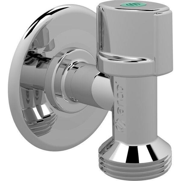 Arco zawór kątowy L-94, pralkowy, antykamienny 1/2GZ x 3/4GZ, z rozetą, pokrętło NOVA z ABS [100]