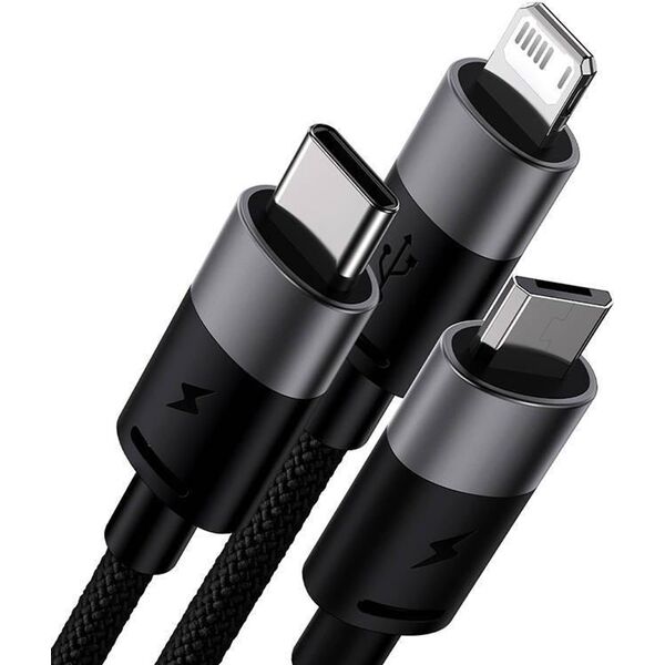 Kabel USB Baseus USB-A - USB-C + microUSB + Lightning 0.6 m Czarny (P10319900111-00)