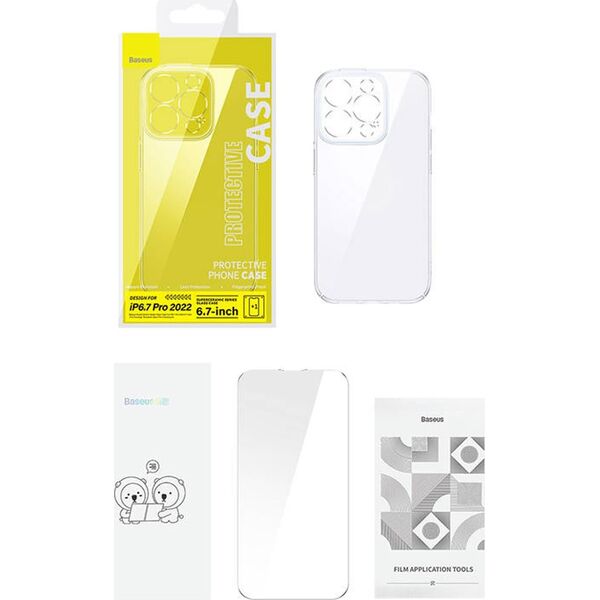 Baseus Zestaw ochronny Baseus SuperCeramic przeźroczyste, szklane etui i szkło hartowane do iPhone 14 Plus