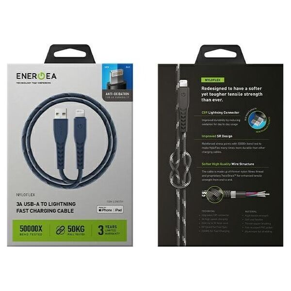 Kabel USB Energea USB-A - Lightning 1.5 m Niebieski (CBL-NF-BLU150)