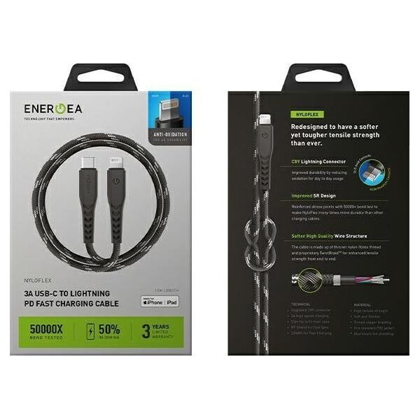 Kabel USB Energea USB-C - Lightning 3 m Czarny (CBL-NFCL-BLK300)