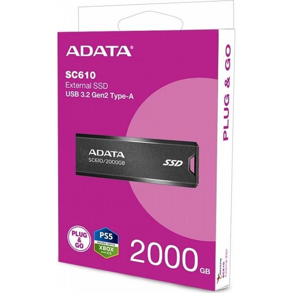 Pendrive ADATA Dysk SSD zewnętrzny SC610 2 TB USB3.2A Gen2 czarny