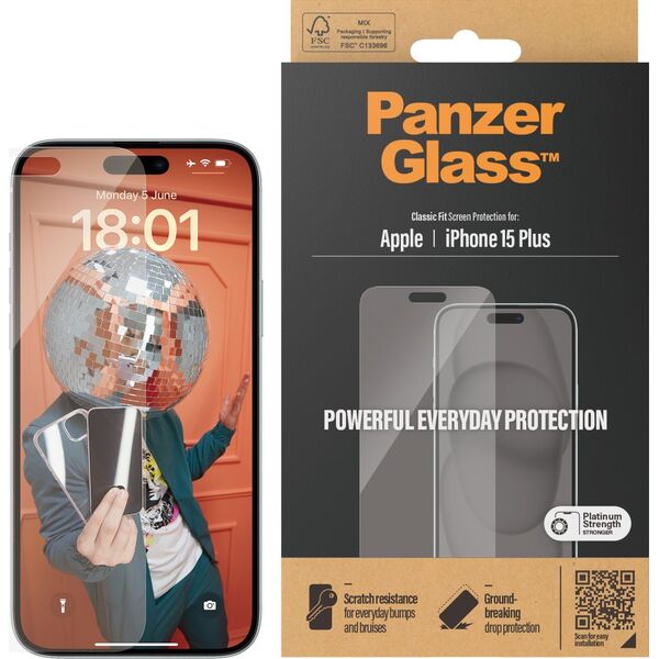 PanzerGlass Szkło hartowane PanzerGlass Classic Fit iPhone 15 Plus antybakteryjne