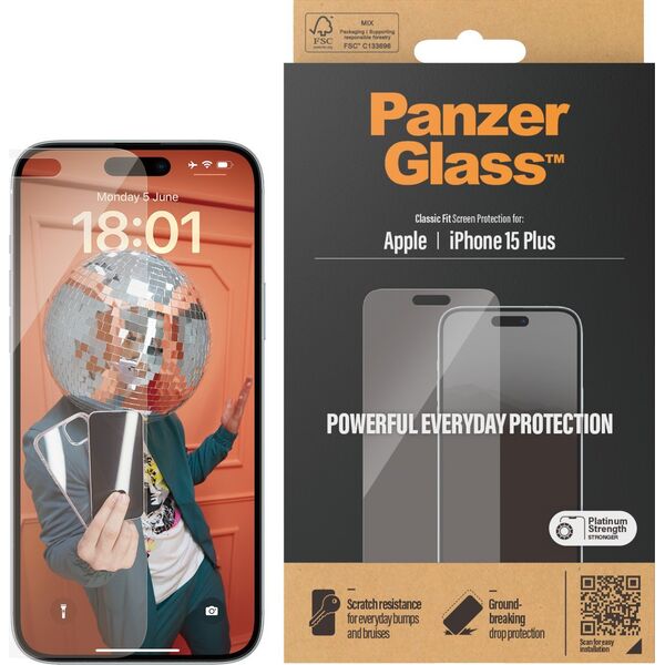 PanzerGlass Szkło hartowane PanzerGlass Classic Fit iPhone 15 Plus antybakteryjne