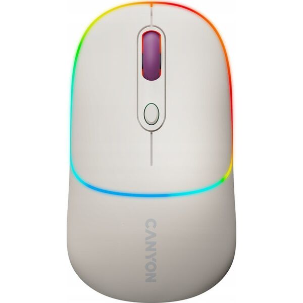 Mysz Canyon CANYON MW-22, 2 in 1 Wireless optical mouse with 4 buttons,Silent switch for right/left keys,DPI 800/1200/1600, 2 mode(BT/ 2.4GHz), 650mAh Li-poly battery,RGB backlight,Rice, cable length 0.8m, 110*62*34.2mm, 0.085kg