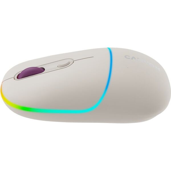 Mysz Canyon CANYON MW-22, 2 in 1 Wireless optical mouse with 4 buttons,Silent switch for right/left keys,DPI 800/1200/1600, 2 mode(BT/ 2.4GHz), 650mAh Li-poly battery,RGB backlight,Rice, cable length 0.8m, 110*62*34.2mm, 0.085kg