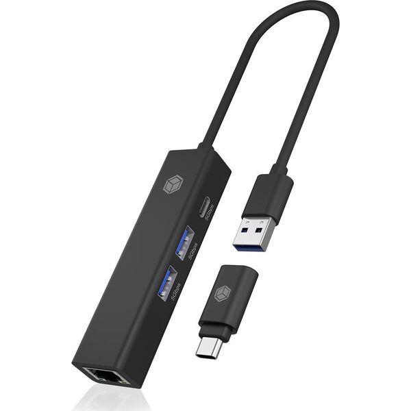 HUB USB Icy Box Hub IB-HUB1439-LAN 4w1 HUB, 1x USB-C, 2xUSB-A, 1x LAN