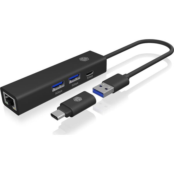 HUB USB Icy Box Hub IB-HUB1439-LAN 4w1 HUB, 1x USB-C, 2xUSB-A, 1x LAN