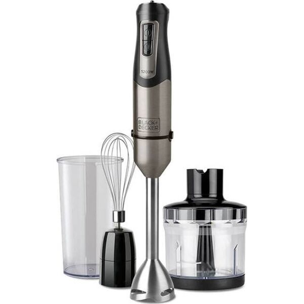 Blender Black&Decker BLENDER RĘCZNY BXHBA-1200E TYTANOWY (1200W, TRZEPACZKA, ROZDRABNIACZ, KUBEK)