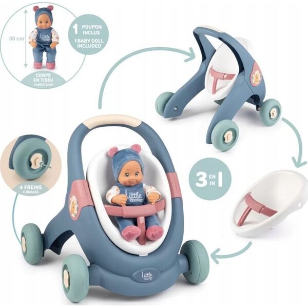 Mattel Chodzik 3 w 1 z lalką Little Smoby