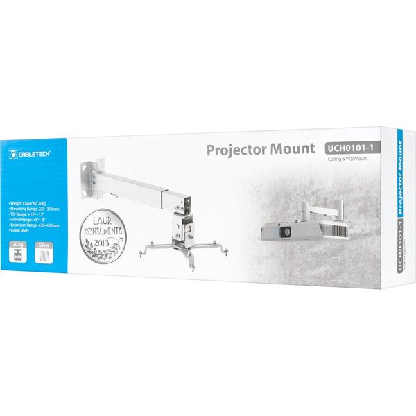 Uchwyt do projektorów Cabletech Uchwyt ścienny sufitowy do projektora multimedialnego Cabletech do 20kg - srebrny