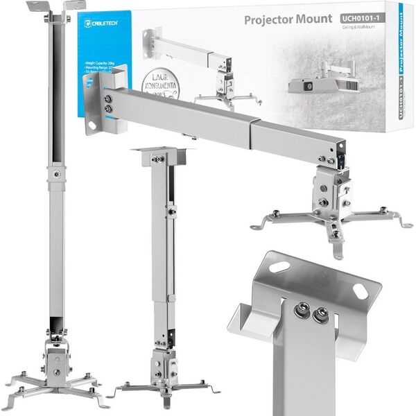 Uchwyt do projektorów Cabletech Uchwyt ścienny sufitowy do projektora multimedialnego Cabletech do 20kg - srebrny