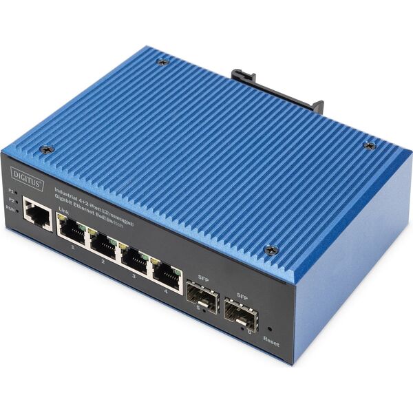 Switch Digitus Digitus Przemysłowy przełącznik Gigabit Ethernet PoE, 4+2 porty, zarządzalny na warstwie łącza danych (L2)