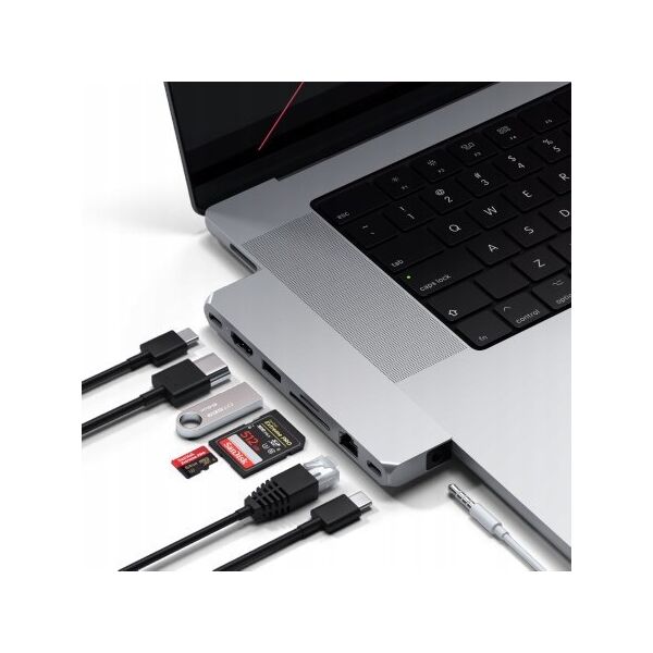 HUB USB Satechi Satechi Pro Hub max - aluminiowy Hub z podwójnym USB-C do MacBook (2x USB-C, USB-A, 4K HDMI, czytnik kart micro/SD, Ethernet, jack port) (silver)