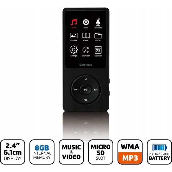 Lenco LENCO Xemio-669BK MP4-Player mit großem Display Akku 8GB grau