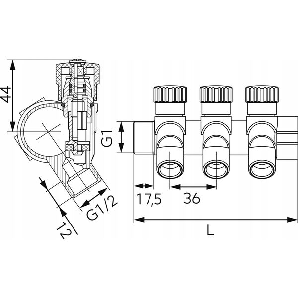 Ferro Rozdzielacz sanitarny 1"x1/2", 2-drogowy