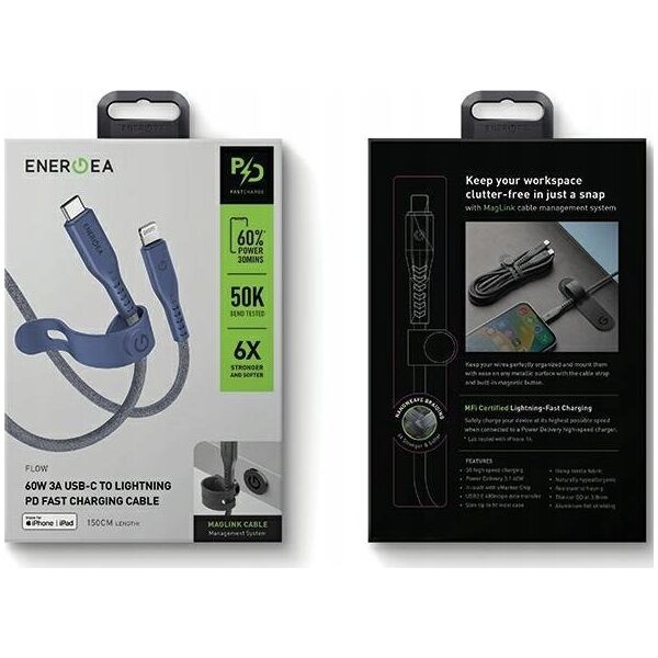 Kabel USB Energea USB-C - Lightning 1.5 m Niebieski