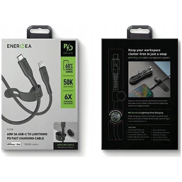 Kabel USB Energea USB-C - Lightning 1.5 m Czarny