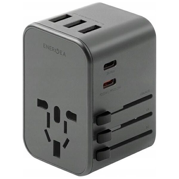 Ładowarka Energea ENERGEA ład. siec. 3xUSB+2xUSB-C PD-PPS-QC 3.0 35.5W 3A2C adapter 4w1 US/UA/EU/UK szary/gunmetal Travelworld