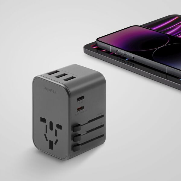 Ładowarka Energea ENERGEA ład. siec. 3xUSB+2xUSB-C PD-PPS-QC 3.0 35.5W 3A2C adapter 4w1 US/UA/EU/UK szary/gunmetal Travelworld