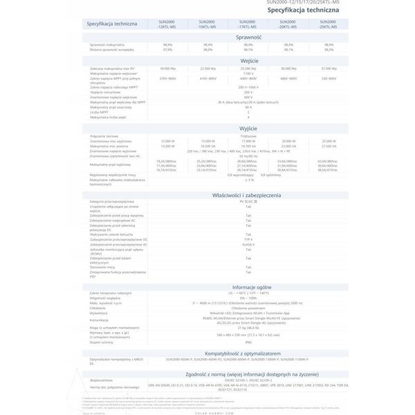 Huawei HUAWEI FUSIONSOLAR 3-PHASE INVERTER, DC 17KW/18,7KVA