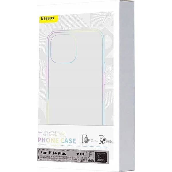 Baseus Magnetyczne Etui Baseus Crystal Series do iPhone 14 Plus + szkło hartowane