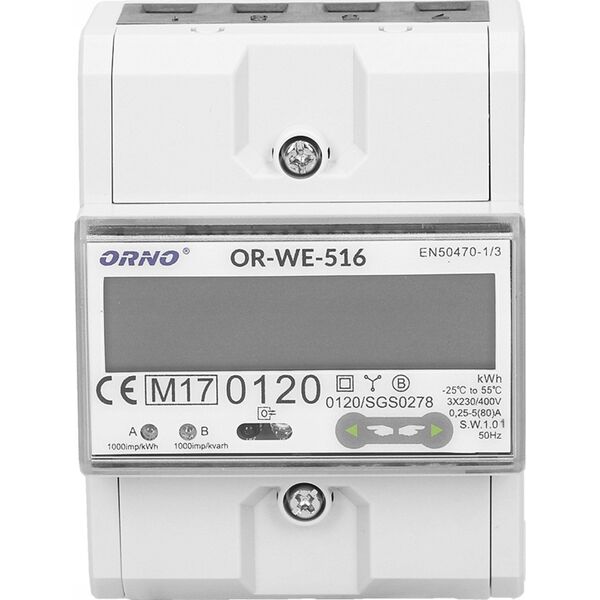 Orno Licznik energii elektrycznej Orno OR-WE-516 3-faz Port RS-485 Din TH-35mm biały