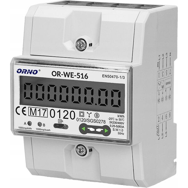 Orno Licznik energii elektrycznej Orno OR-WE-516 3-faz Port RS-485 Din TH-35mm biały
