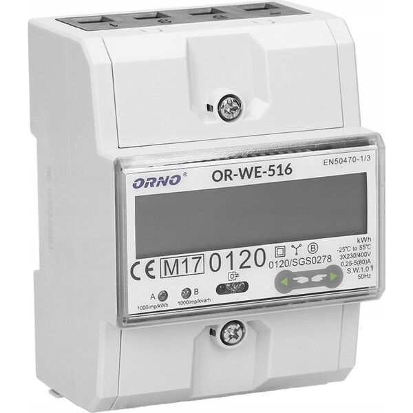 Orno Licznik energii elektrycznej Orno OR-WE-516 3-faz Port RS-485 Din TH-35mm biały
