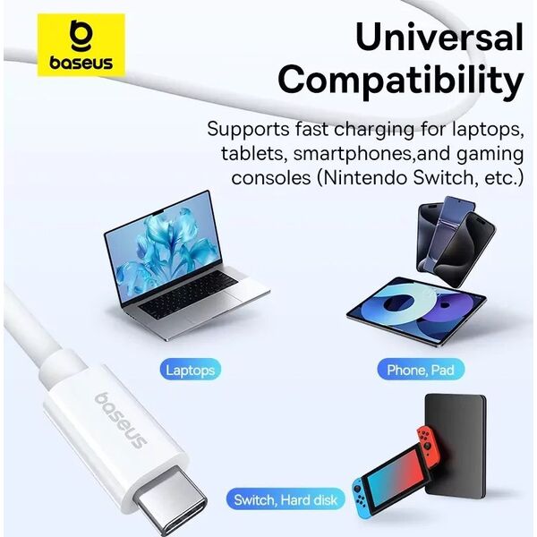 Kabel USB Baseus USB-C - USB-C 1 m Biały (1024213)