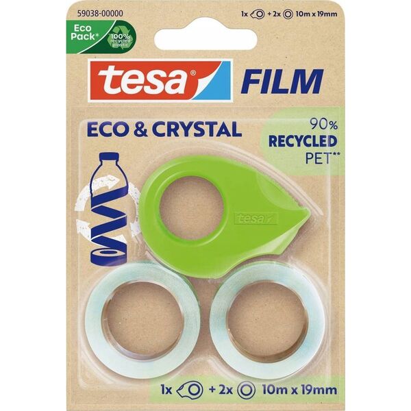 Tesa tesa ECO & CRYSTAL, 2 Rollen 10mX19mm Blister,mit  Abroller