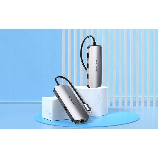 Adapter USB Vention Vention USB-C do HDMI, 3x USB 3.0, Ethernet RJ45, PD, 15cm