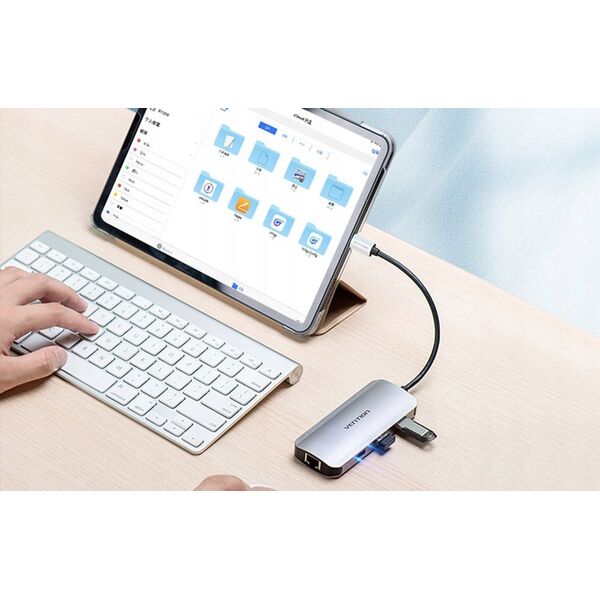 Adapter USB Vention Vention USB-C do HDMI, 3x USB 3.0, Ethernet RJ45, PD, 15cm