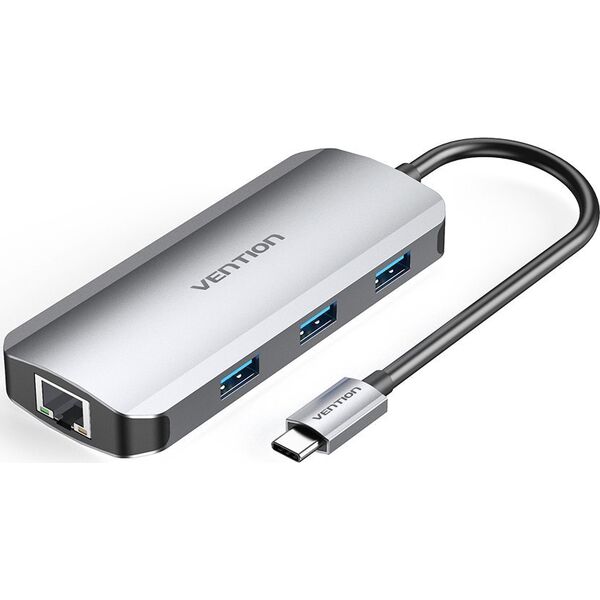 Adapter USB Vention Vention USB-C do HDMI, 3x USB 3.0, Ethernet RJ45, PD, 15cm