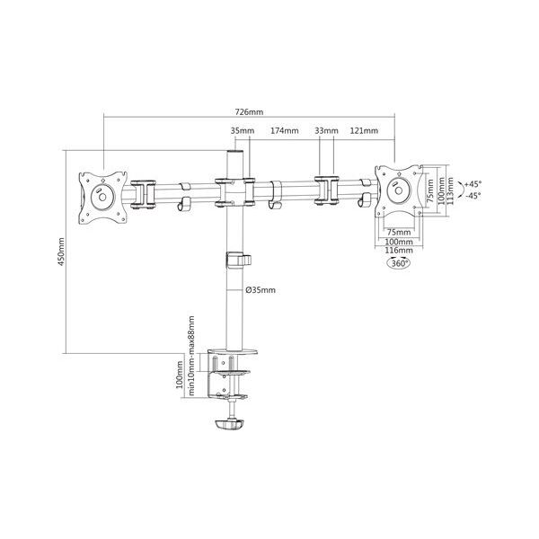 Deltaco Uchwyt biurkowy na 2 monitory 13" - 27" (ARM-0300)