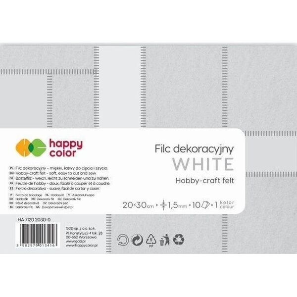 GDD Filc dekoracyjny biały 10szt HAPPY COLOR