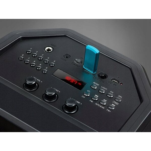 Głośnik Sven SVEN PS-680, juodas, power output 2x32.5W (RMS), TWS, Bluetooth, FM, USB, Micro SD, LED-display, RC, lithium battery, SV-020187