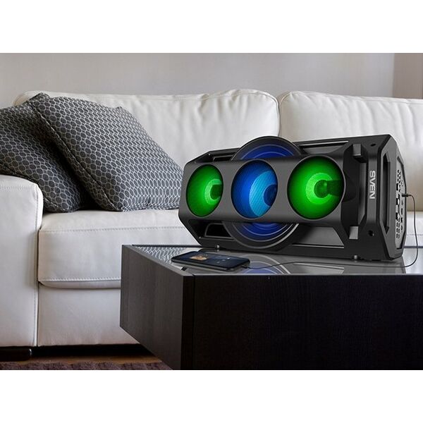 Głośnik Sven SVEN PS-680, juodas, power output 2x32.5W (RMS), TWS, Bluetooth, FM, USB, Micro SD, LED-display, RC, lithium battery, SV-020187