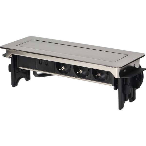 Orno Gniazdo wpuszczane w blat 3x250V w niklowanej obudowie z USB 1,8 m OR-AE-1364(GS) schuko