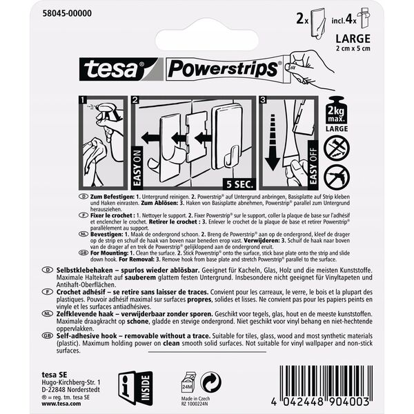 Tesa TESA 58045-00000-20 wieszak Wewnętrzna Uniwersalny hak Biały 2 szt.