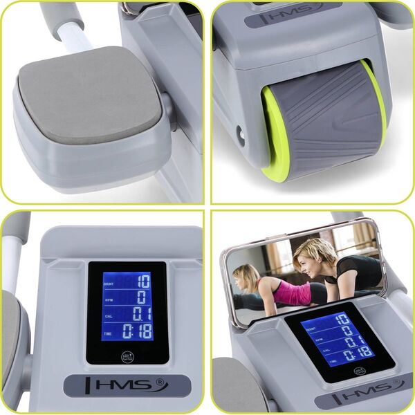 HMS KA08 GRAY ABS AUTOMATYCZNE KOŁO DO ĆWICZEŃ MIĘŚNI BRZUCHA Z WYŚWIETLACZEM LCD I ŁADOWANIEM HMS