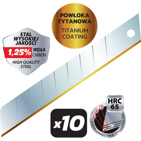Dedra Ostrza łam. precyzyjne z powł.tytan. 18mm 10 szt. made in EU