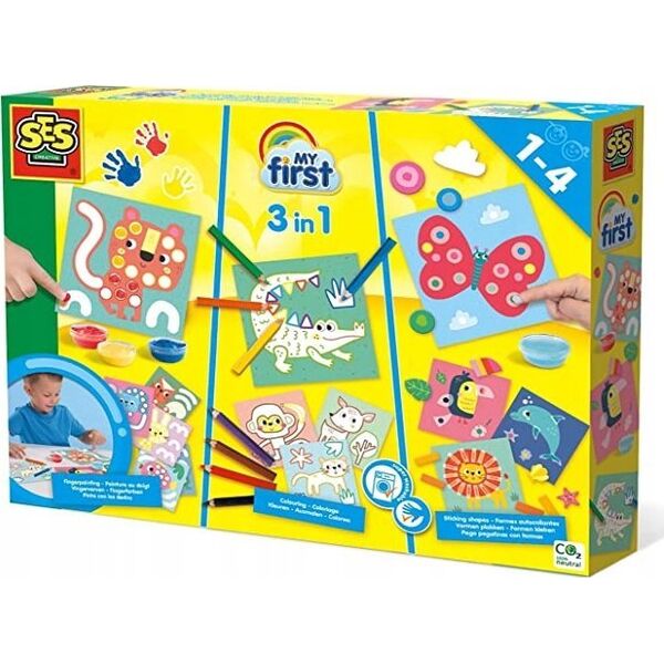 SES SES My first 3 in 1 fingerpainting set with colouring and sticking shapes