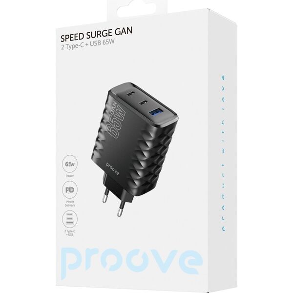 Ładowarka Sieciowa 230V Szybkie Ładowanie 65W 2 USB-C USB Typ-C + USB-A GAN / Speed Surge Gan 65W