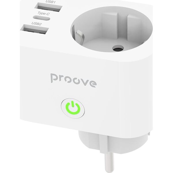 Inteligentne Gniazdko Sieciowe Wi-Fi Wtyczka 230V AC 2x USB 1x USB-C Proove / Rapid Smart Socket PD-02