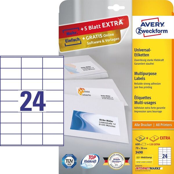 Avery Zweckform Uniwersalne etykiety samoprzylepne 70 x 36 mm (3490)