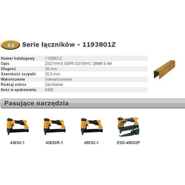 Bostitch BOSTITCH ZSZYWKI S2/16WC 38MM 8.4M B1193801Z - 1193801Z