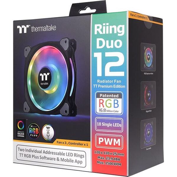 Wentylator Thermaltake Riing Duo 12 RGB 3-pack + Hub (CL-F073-PL12SW-A)