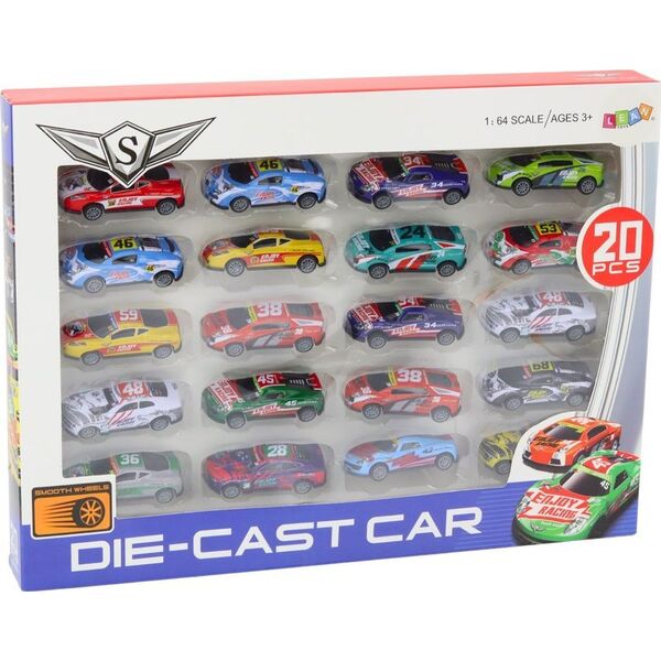 LeanToys Zestaw Samochodzików Resoraki Autka Sportowe Wyścigowe 1:64 20 szt
